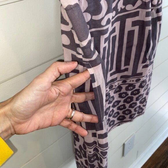 April May Silk Cotton Dress-Size Small, Unique Print,Keyhole Back, Ruffle,Pocket - Picture 2 of 8